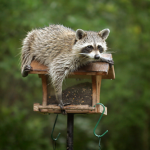 raccon in bird feeder